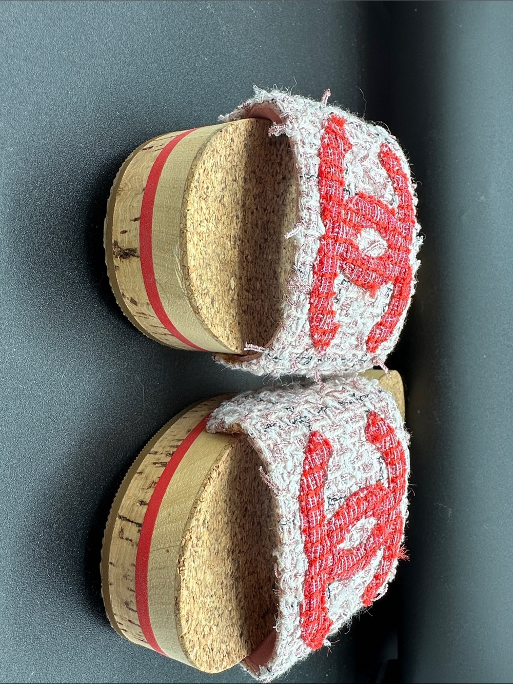 CHANEL Pink Tweed Slide Sandals with Red CC Emblem - Picture 4 of 6